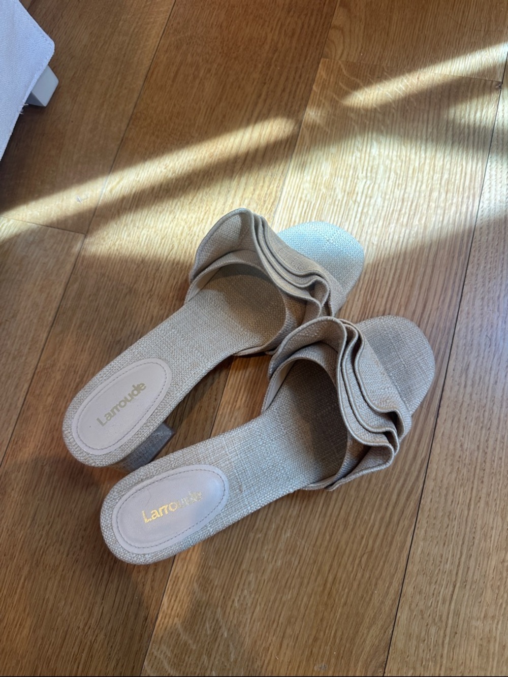 Larroude Tan Ruffle Slide Mules - Picture 2 of 2